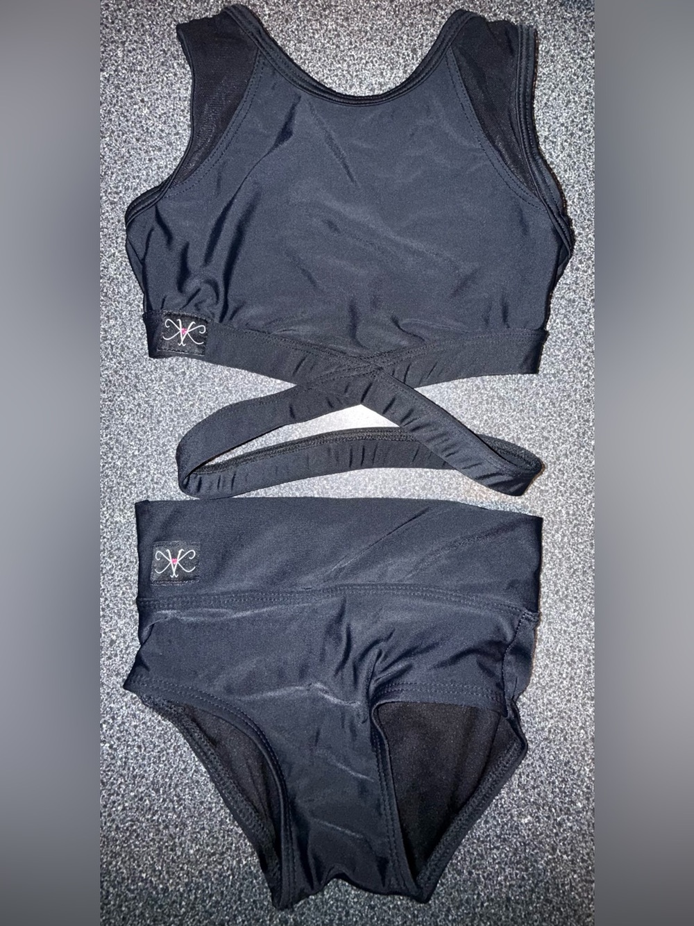 Kandi Kouture Dance 2 Piece Set Black Top Size CM (5/6) Bottom Size CS (4)